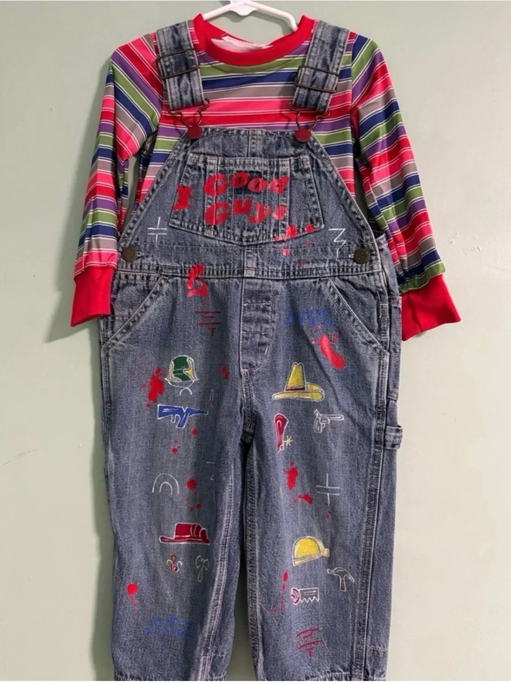 Custom Made Chucky Costume Overalls And Striped Shirt One Of A Kind Size 2t
